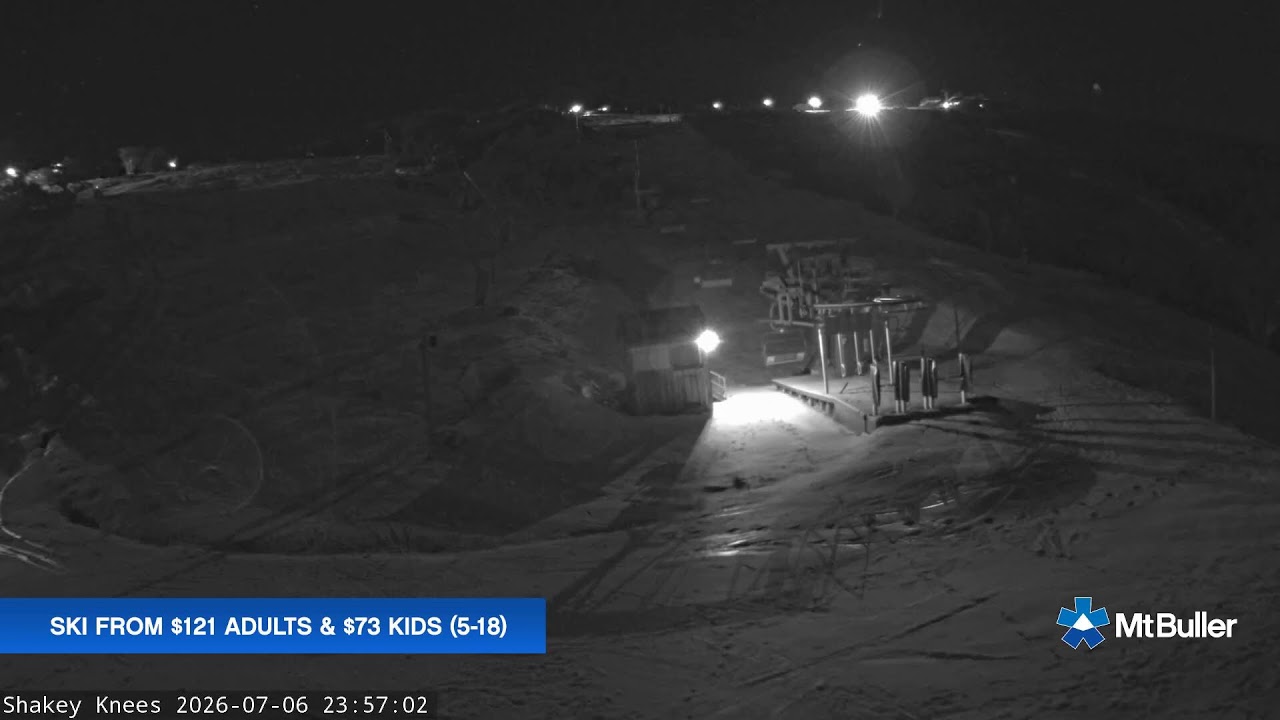 Mt Buller Shakey Knees Live snow cam captured at 6 July 2026 at 11:57 pm AEST