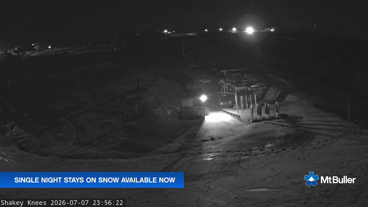 Mt Buller Shakey Knees Live snow cam captured at 7 July 2026 at 11:57 pm AEST