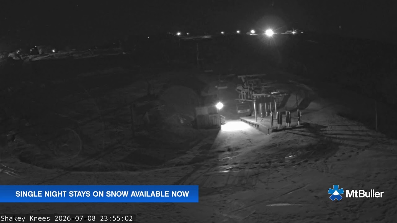 Mt Buller Shakey Knees Live snow cam captured at 8 July 2026 at 11:57 pm AEST