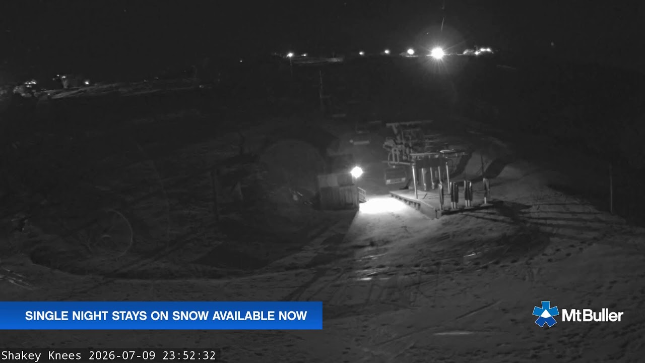 Mt Buller Shakey Knees Live snow cam captured at 9 July 2026 at 11:57 pm AEST