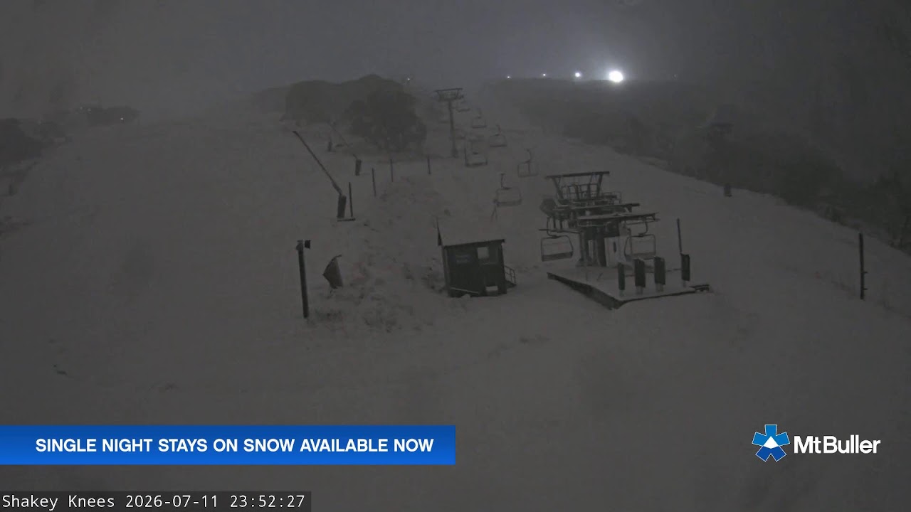Mt Buller Shakey Knees Live snow cam captured at 11 July 2026 at 11:56 pm AEST