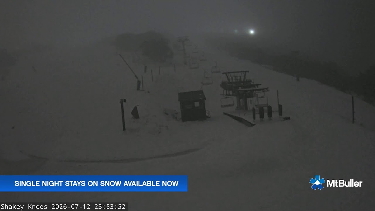 Mt Buller Shakey Knees Live snow cam captured at 12 July 2026 at 11:57 pm AEST