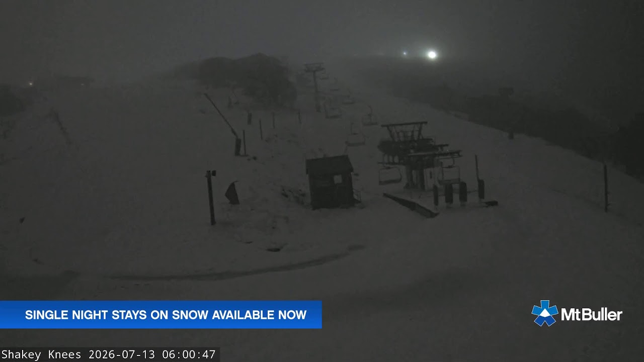Mt Buller Shakey Knees Live snow cam captured at 13 July 2026 at 6:03 am AEST