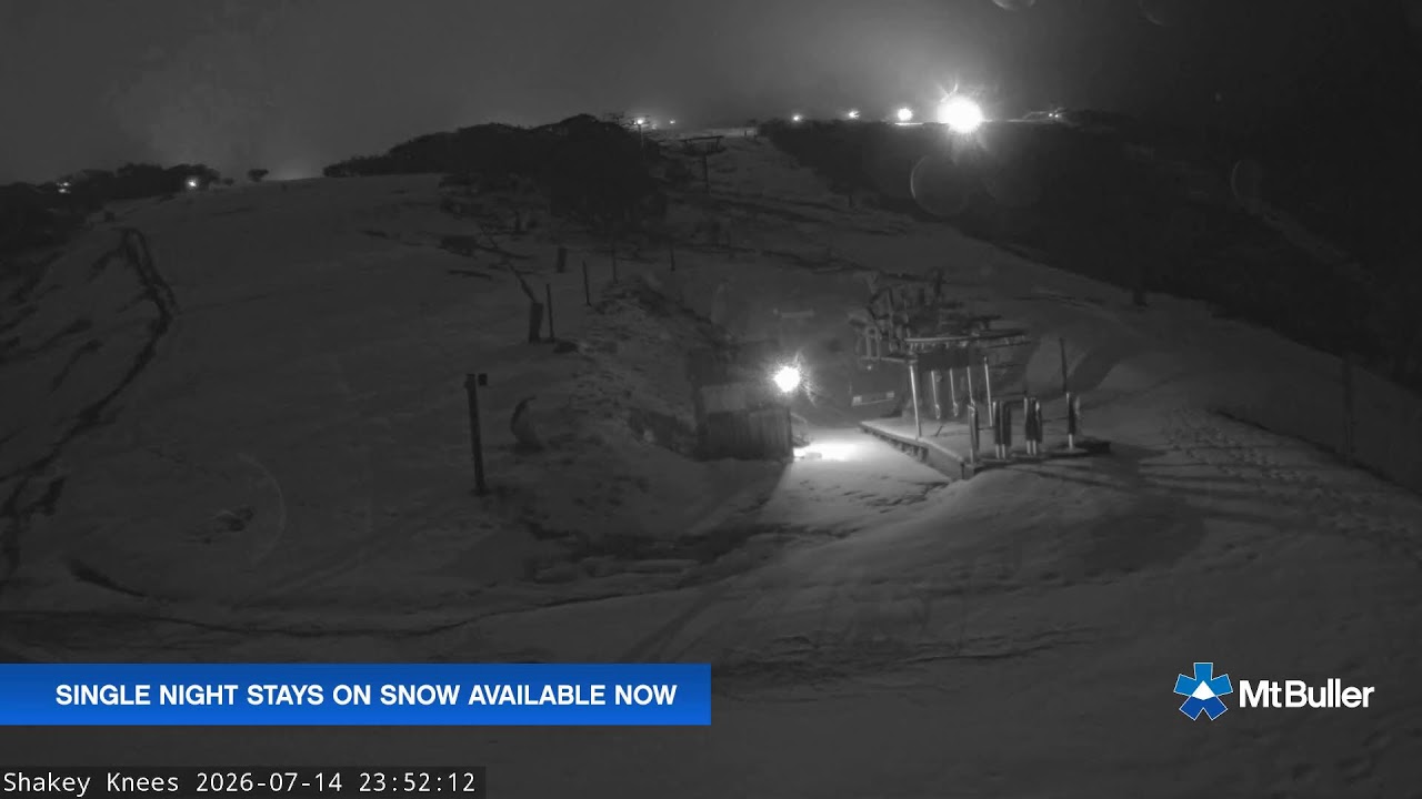 Mt Buller Shakey Knees Live snow cam captured at 14 July 2026 at 11:55 pm AEST