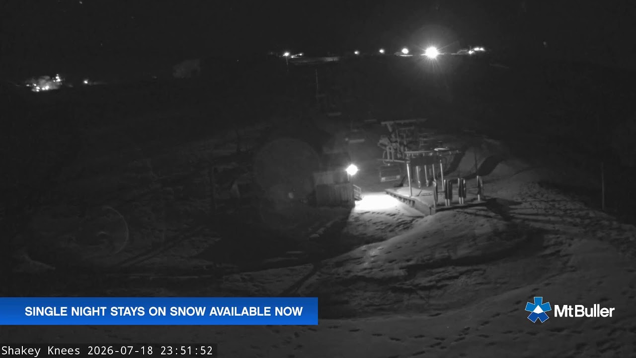 Mt Buller Shakey Knees Live snow cam captured at 18 July 2026 at 11:55 pm AEST