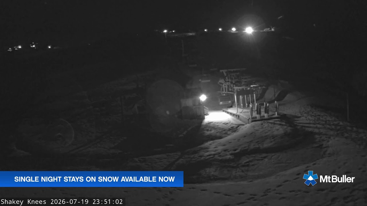 Mt Buller Shakey Knees Live snow cam captured at 19 July 2026 at 11:55 pm AEST