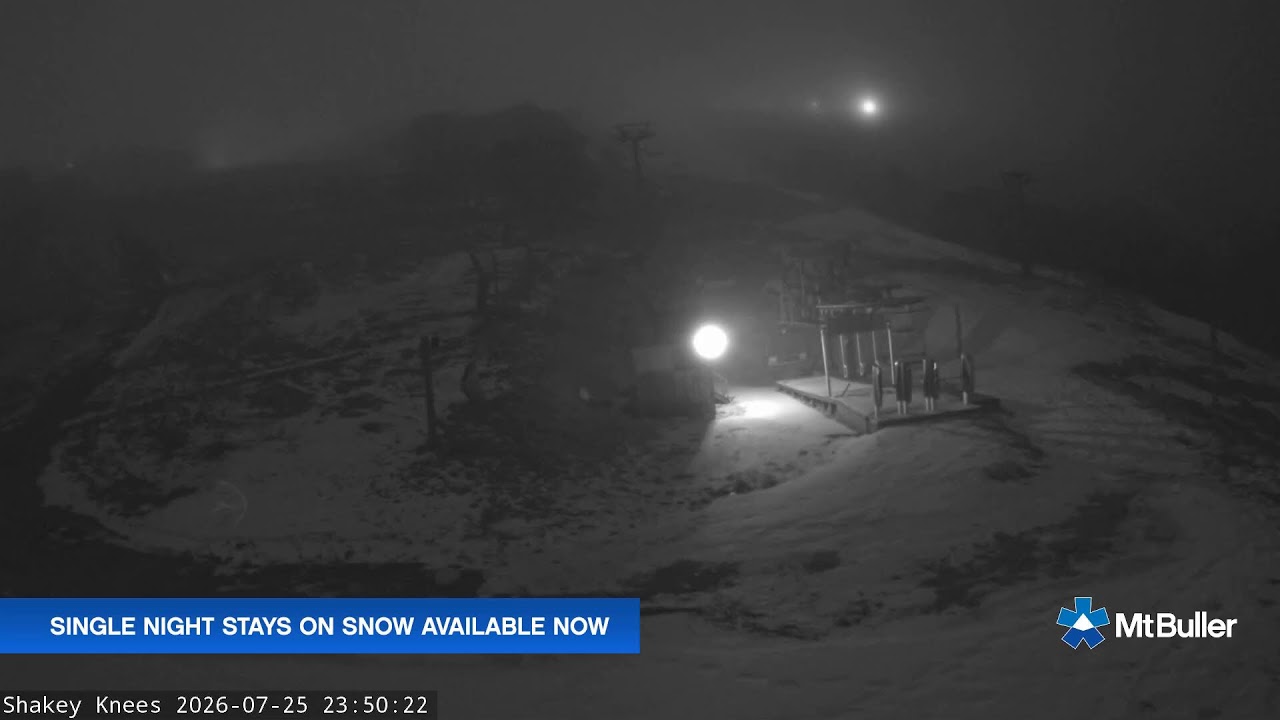 Mt Buller Shakey Knees Live snow cam captured at 25 July 2026 at 11:54 pm AEST