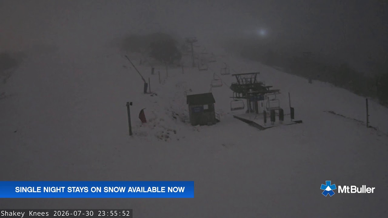 Mt Buller Shakey Knees Live snow cam captured at 30 July 2026 at 11:59 pm AEST