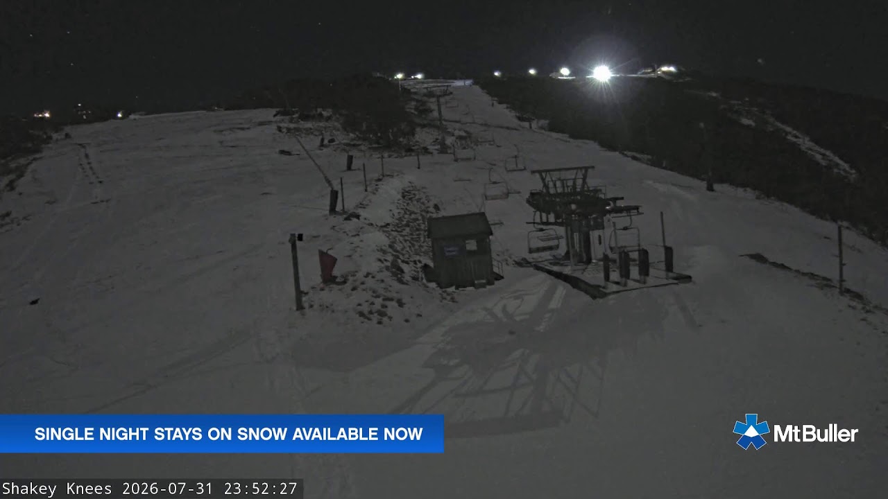 Mt Buller Shakey Knees Live snow cam captured at 31 July 2026 at 11:56 pm AEST