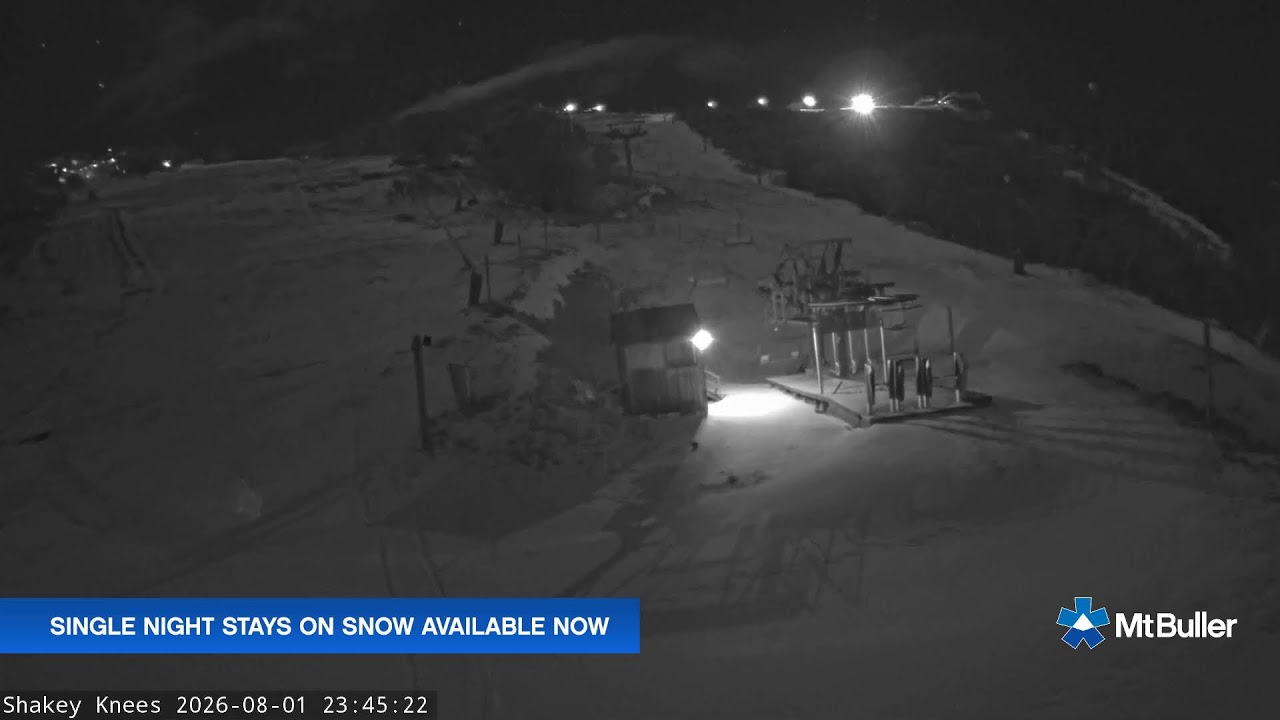 Mt Buller Shakey Knees Live snow cam captured at 1 August 2026 at 11:48 pm AEST