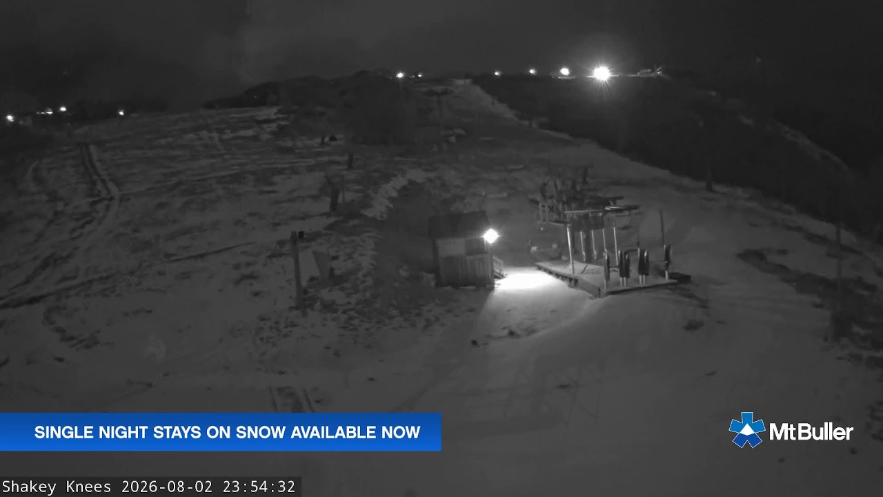 Mt Buller Shakey Knees Live snow cam captured at 2 August 2026 at 11:58 pm AEST