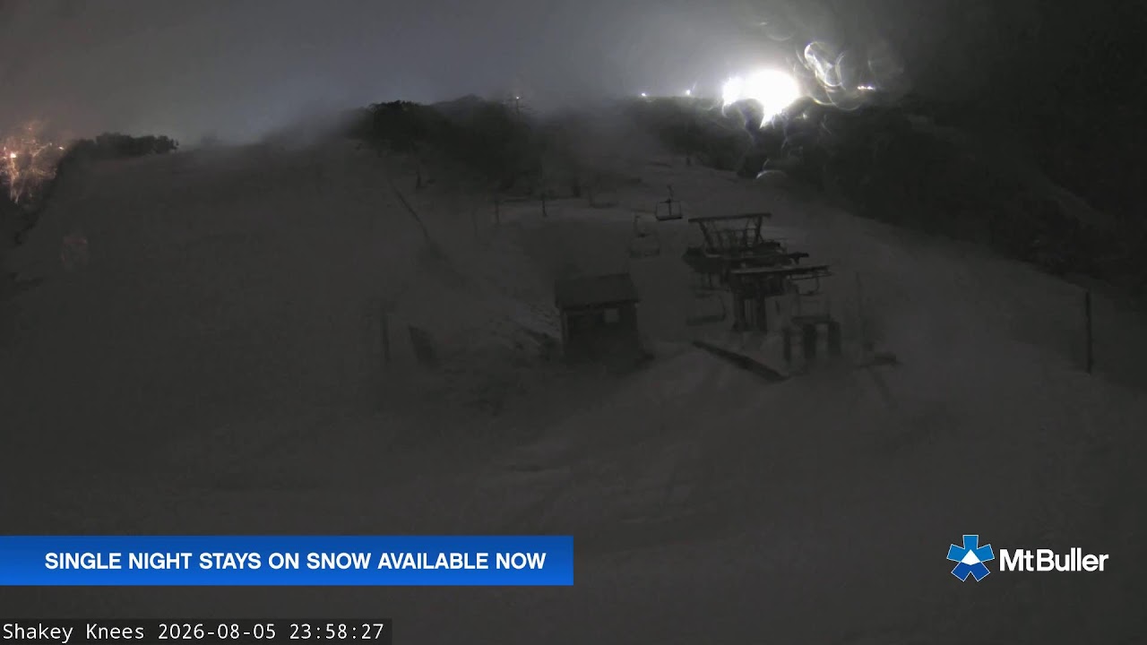 Mt Buller Shakey Knees Live snow cam captured at 5 August 2026 at 11:59 pm AEST