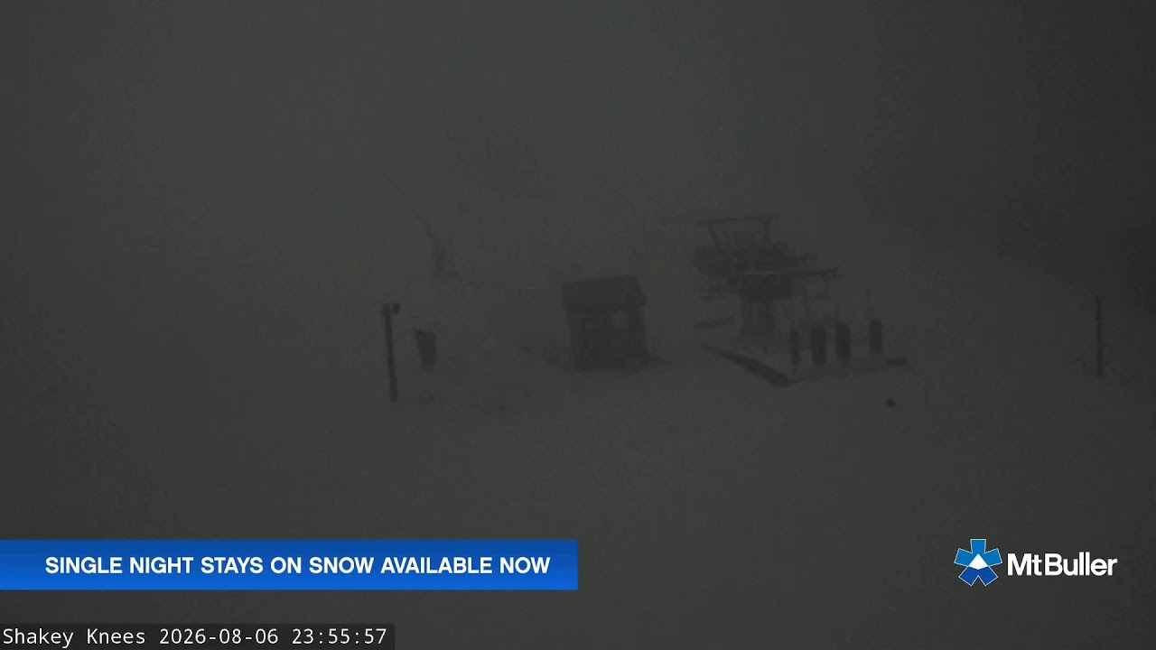 Mt Buller Shakey Knees Live snow cam captured at 6 August 2026 at 11:59 pm AEST