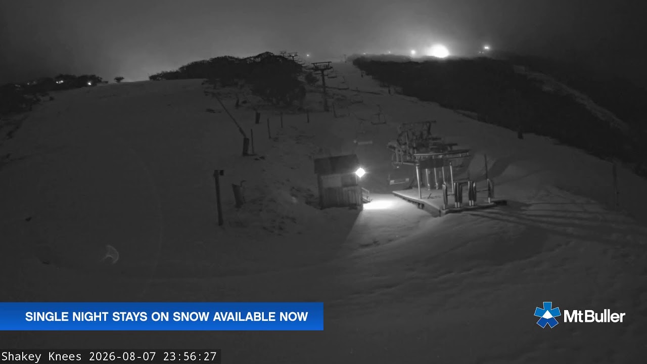 Mt Buller Shakey Knees Live snow cam captured at 7 August 2026 at 11:59 pm AEST