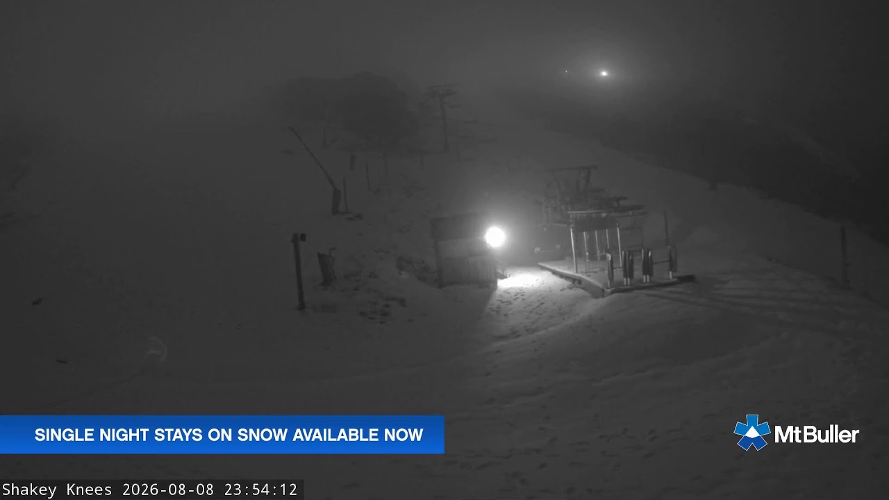 Mt Buller Shakey Knees Live snow cam captured at 8 August 2026 at 11:59 pm AEST
