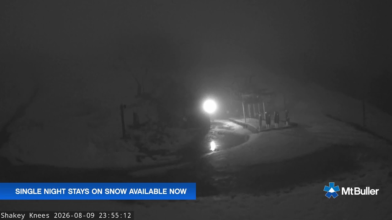 Mt Buller Shakey Knees Live snow cam captured at 9 August 2026 at 11:56 pm AEST