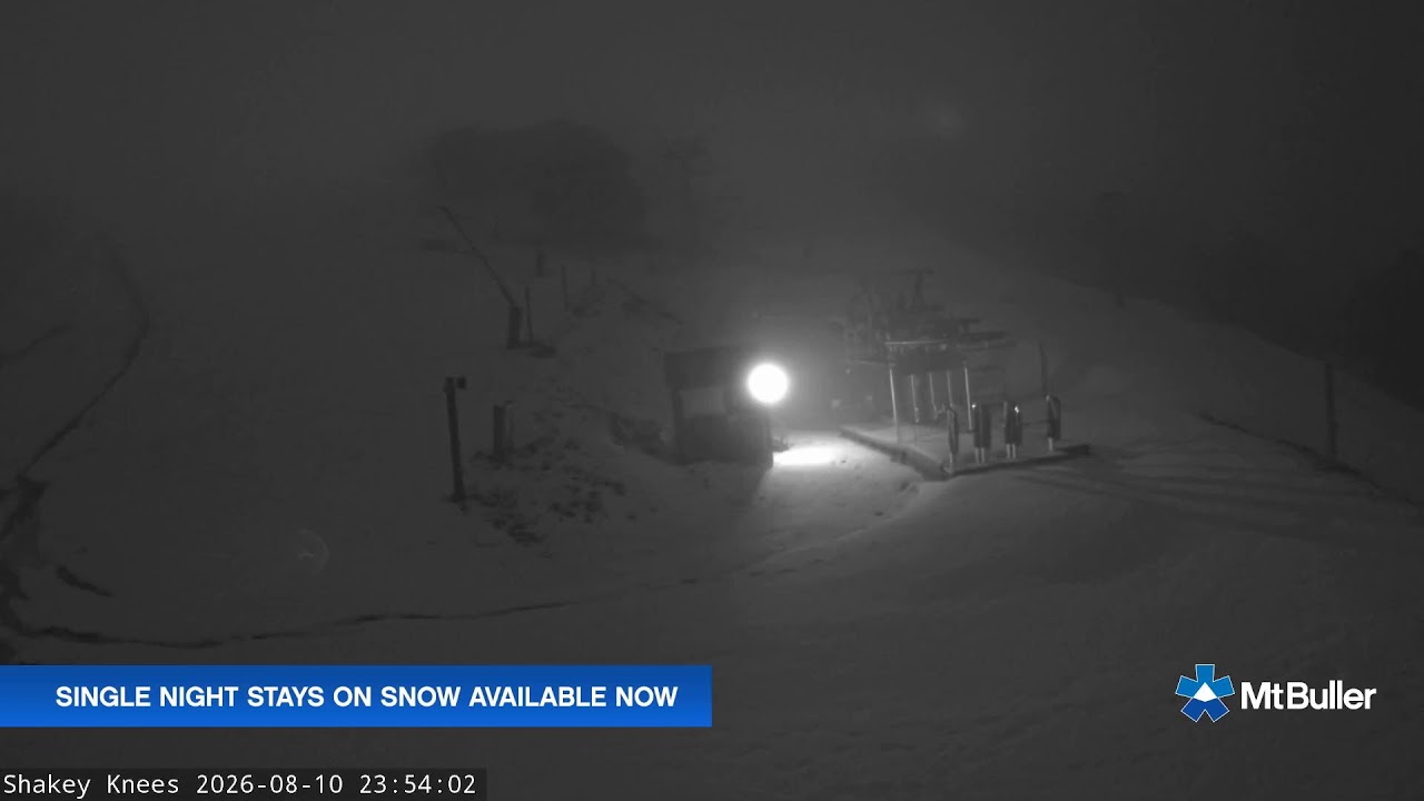 Mt Buller Shakey Knees Live snow cam captured at 10 August 2026 at 11:56 pm AEST