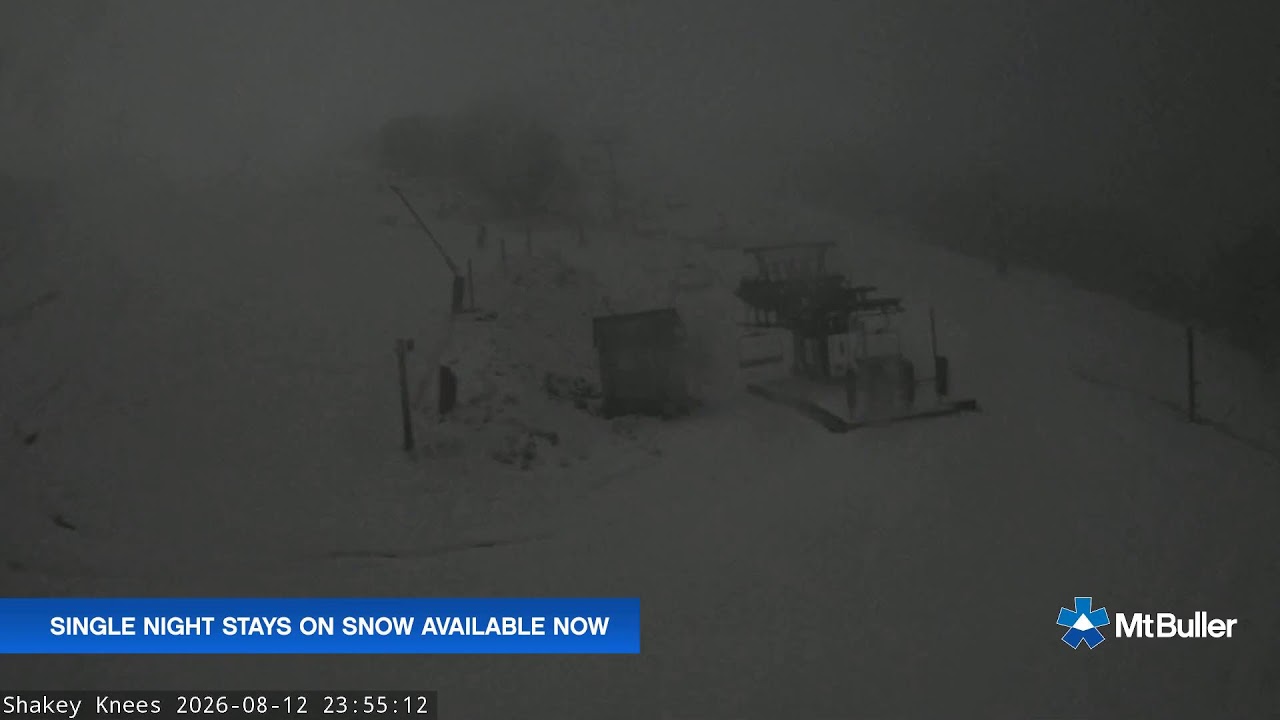 Mt Buller Shakey Knees Live snow cam captured at 12 August 2026 at 11:56 pm AEST