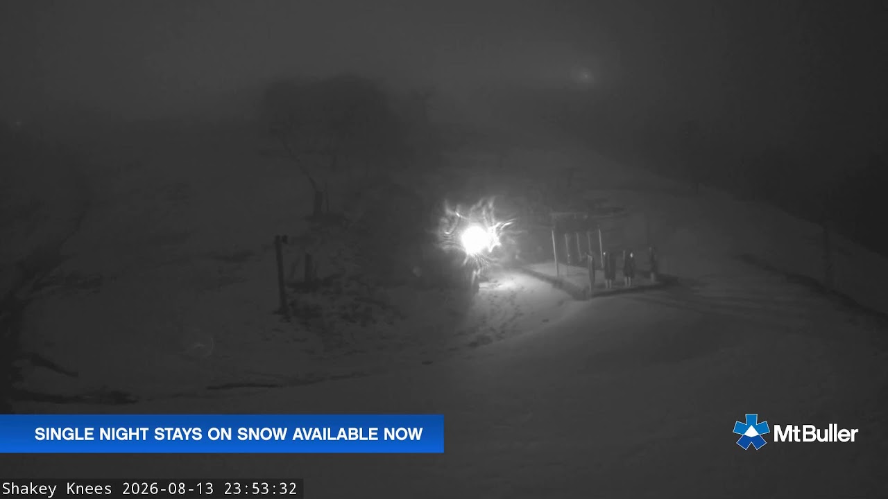 Mt Buller Shakey Knees Live snow cam captured at 13 August 2026 at 11:56 pm AEST