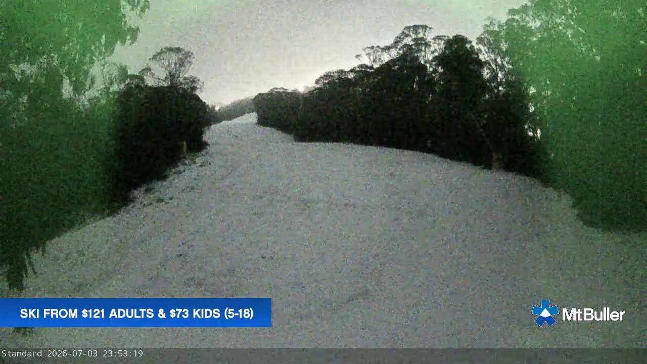 Mt Buller Standard Run Live snow cam captured at 3 July 2026 at 11:58 pm AEST