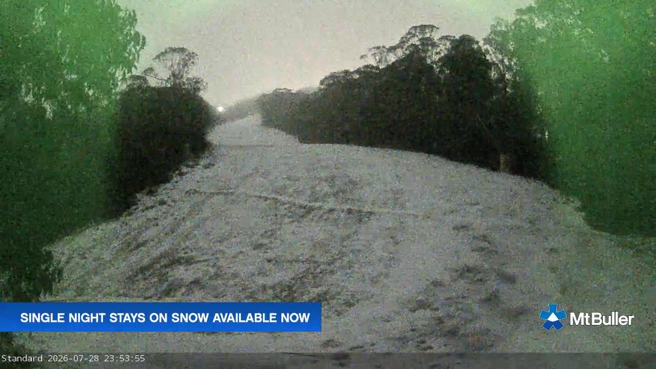 Mt Buller Standard Run Live snow cam captured at 28 July 2026 at 11:55 pm AEST