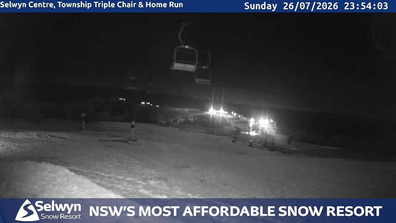 Selwyn Snow Resort Selwyn Live Stream snow cam captured at 26 July 2026 at 11:55 pm AEST
