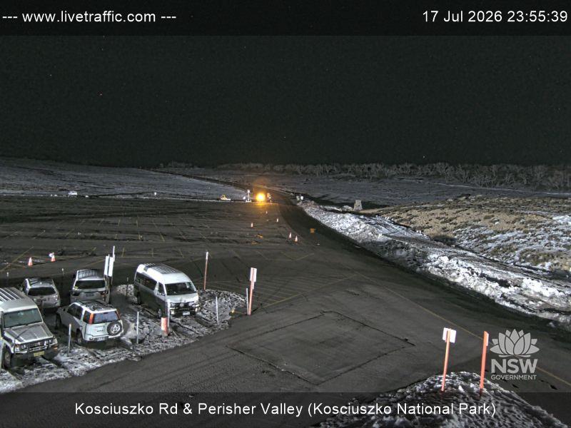 Perisher Perisher Valley Car Park Road snow cam captured at 17 July 2026 at 11:55 pm AEST