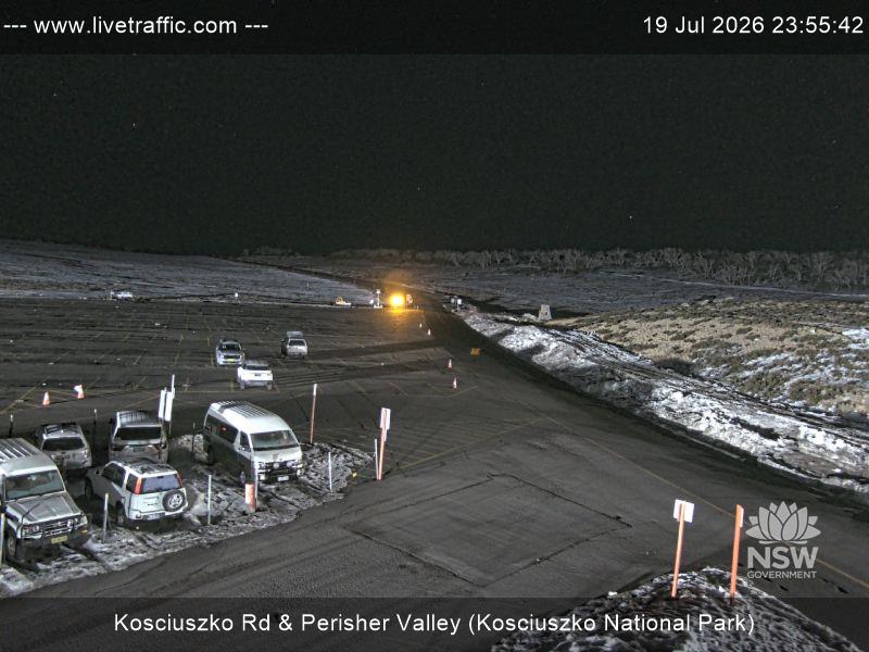 Perisher Perisher Valley Car Park Road snow cam captured at 19 July 2026 at 11:55 pm AEST