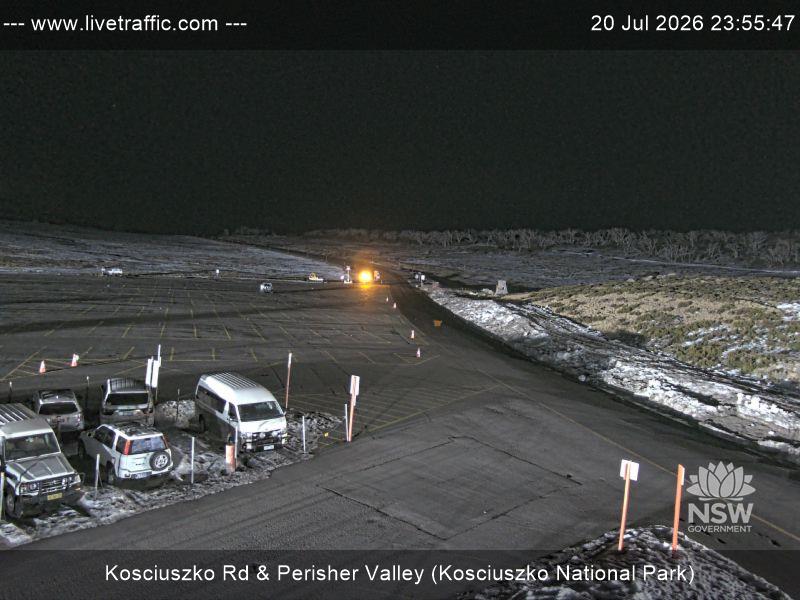 Perisher Perisher Valley Car Park Road snow cam captured at 20 July 2026 at 11:55 pm AEST