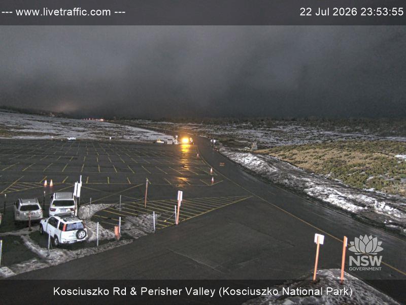 Perisher Perisher Valley Car Park Road snow cam captured at 22 July 2026 at 11:53 pm AEST