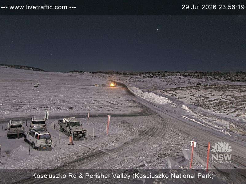Perisher Perisher Valley Car Park Road snow cam captured at 29 July 2026 at 11:56 pm AEST
