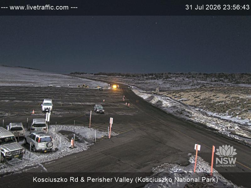 Perisher Perisher Valley Car Park Road snow cam captured at 31 July 2026 at 11:56 pm AEST