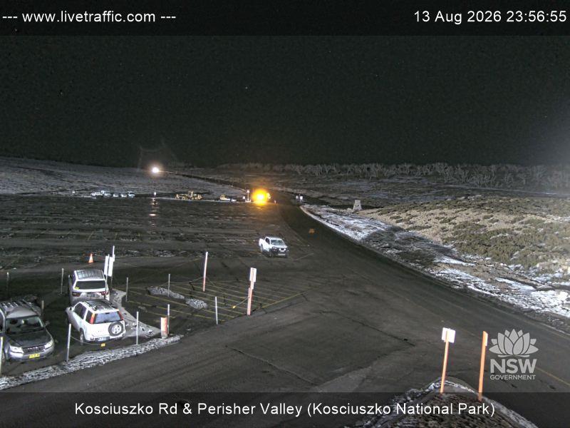 Perisher Perisher Valley Car Park Road snow cam captured at 13 August 2026 at 11:57 pm AEST