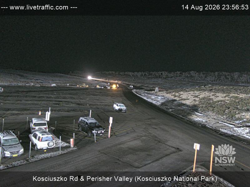 Perisher Perisher Valley Car Park Road snow cam captured at 14 August 2026 at 11:57 pm AEST