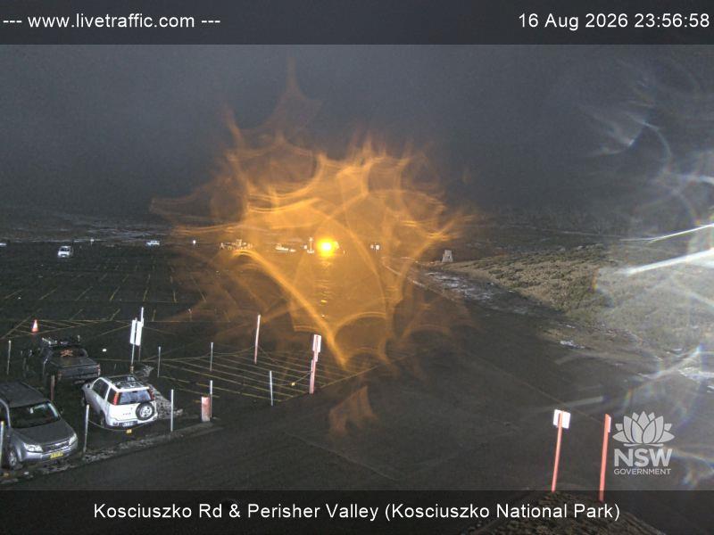 Perisher Perisher Valley Car Park Road snow cam captured at 16 August 2026 at 11:57 pm AEST