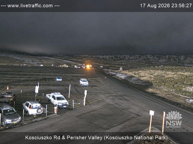 Perisher Perisher Valley Car Park Road snow cam captured at 17 August 2026 at 11:56 pm AEST