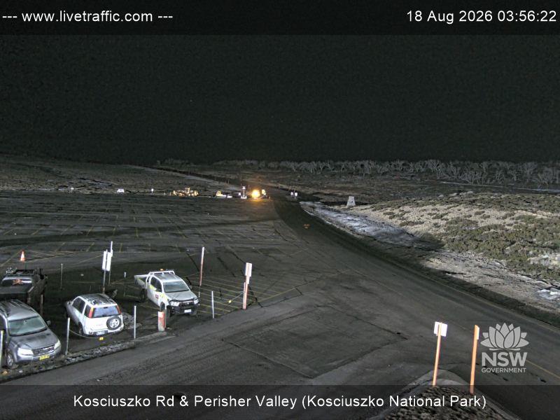 Perisher Perisher Valley Car Park Road snow cam captured at 18 August 2026 at 3:56 am AEST
