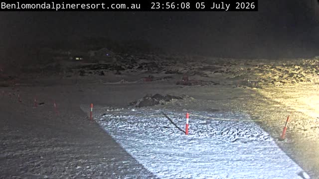 Ben Lomond Toboggan Area / Village Poma snow cam captured at 5 July 2026 at 11:56 pm AEST