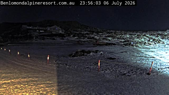 Ben Lomond Toboggan Area / Village Poma snow cam captured at 6 July 2026 at 11:56 pm AEST
