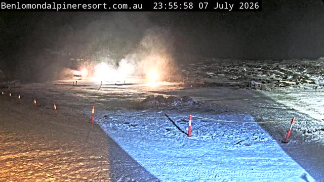 Ben Lomond Toboggan Area / Village Poma snow cam captured at 7 July 2026 at 11:56 pm AEST