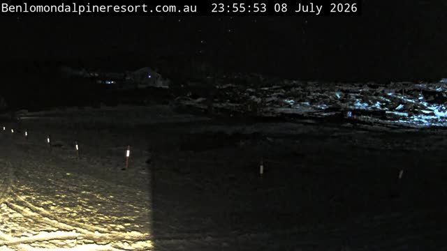 Ben Lomond Toboggan Area / Village Poma snow cam captured at 8 July 2026 at 11:56 pm AEST