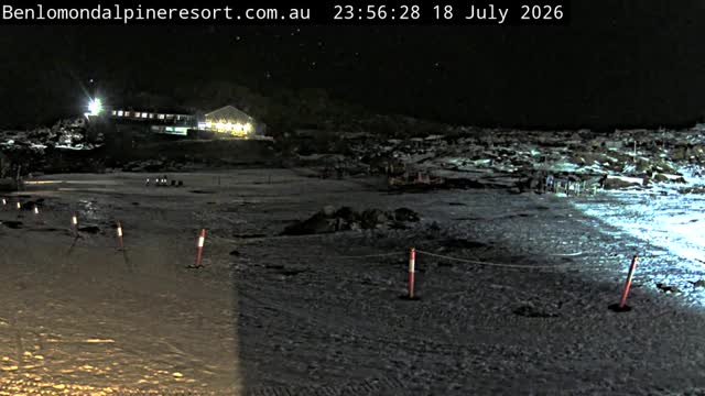 Ben Lomond Toboggan Area / Village Poma snow cam captured at 18 July 2026 at 11:56 pm AEST