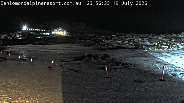 Ben Lomond Toboggan Area / Village Poma snow cam captured at 19 July 2026 at 11:56 pm AEST