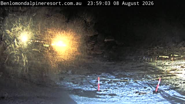 Ben Lomond Toboggan Area / Village Poma snow cam captured at 8 August 2026 at 11:59 pm AEST