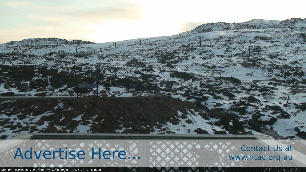 Ben Lomond NTAC Top Slopes snow cam captured at 17 July 2026 at 4:47 pm AEST