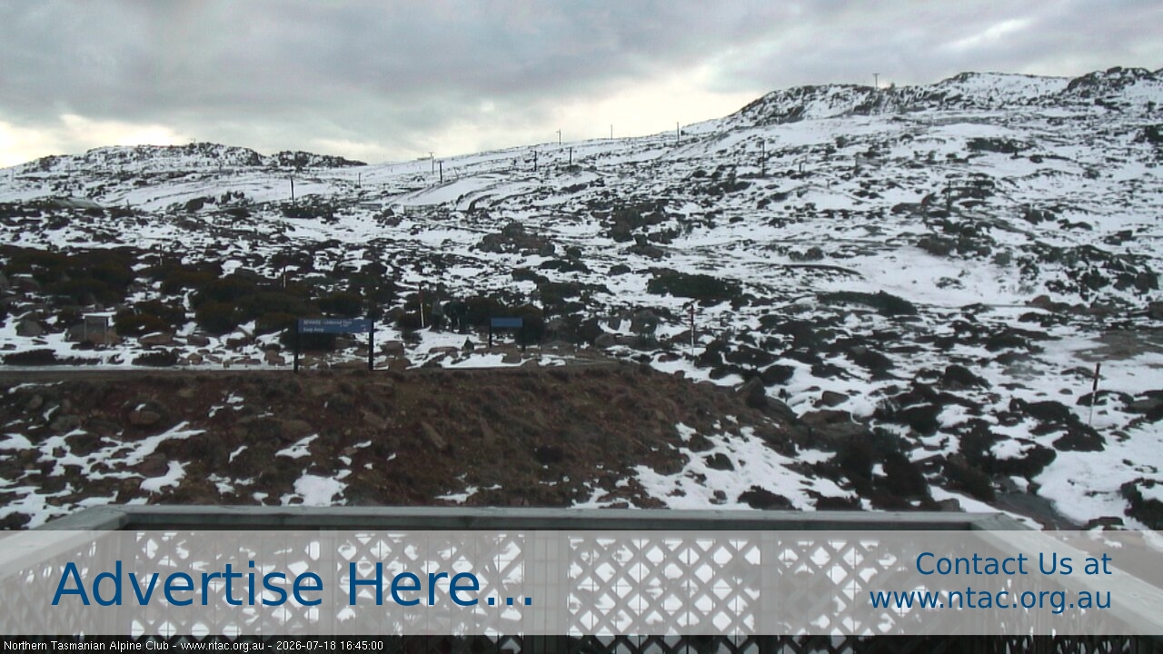 Ben Lomond NTAC Top Slopes snow cam captured at 18 July 2026 at 5:03 pm AEST