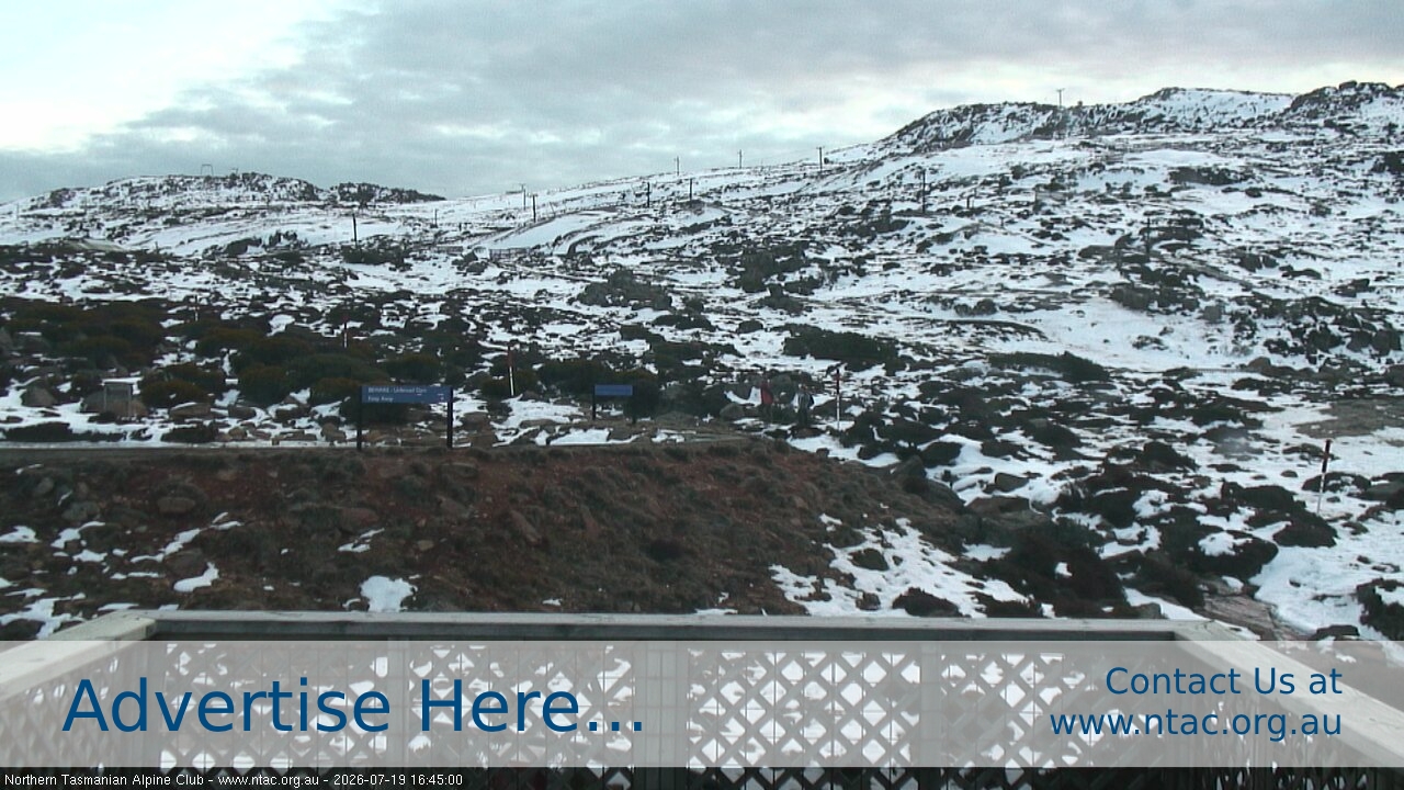 Ben Lomond NTAC Top Slopes snow cam captured at 19 July 2026 at 4:47 pm AEST