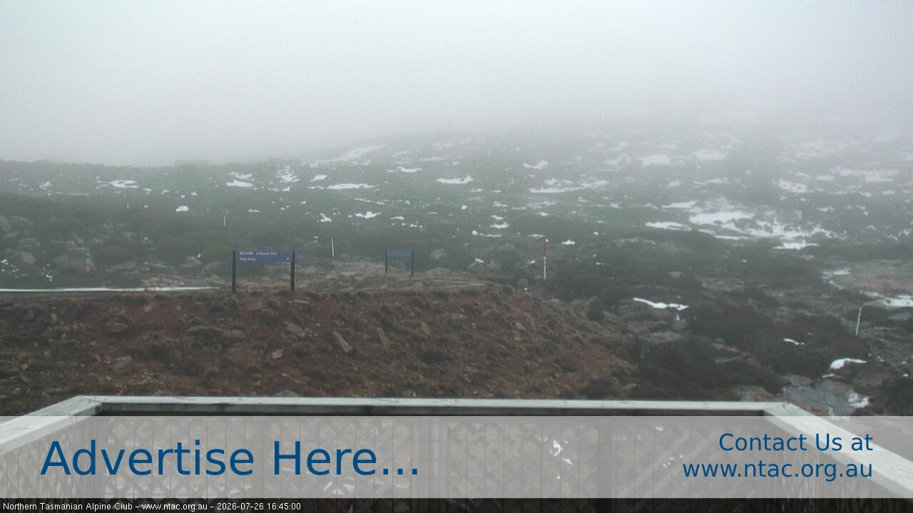 Ben Lomond NTAC Top Slopes snow cam captured at 26 July 2026 at 4:49 pm AEST