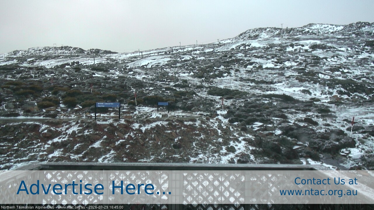 Ben Lomond NTAC Top Slopes snow cam captured at 29 July 2026 at 4:49 pm AEST