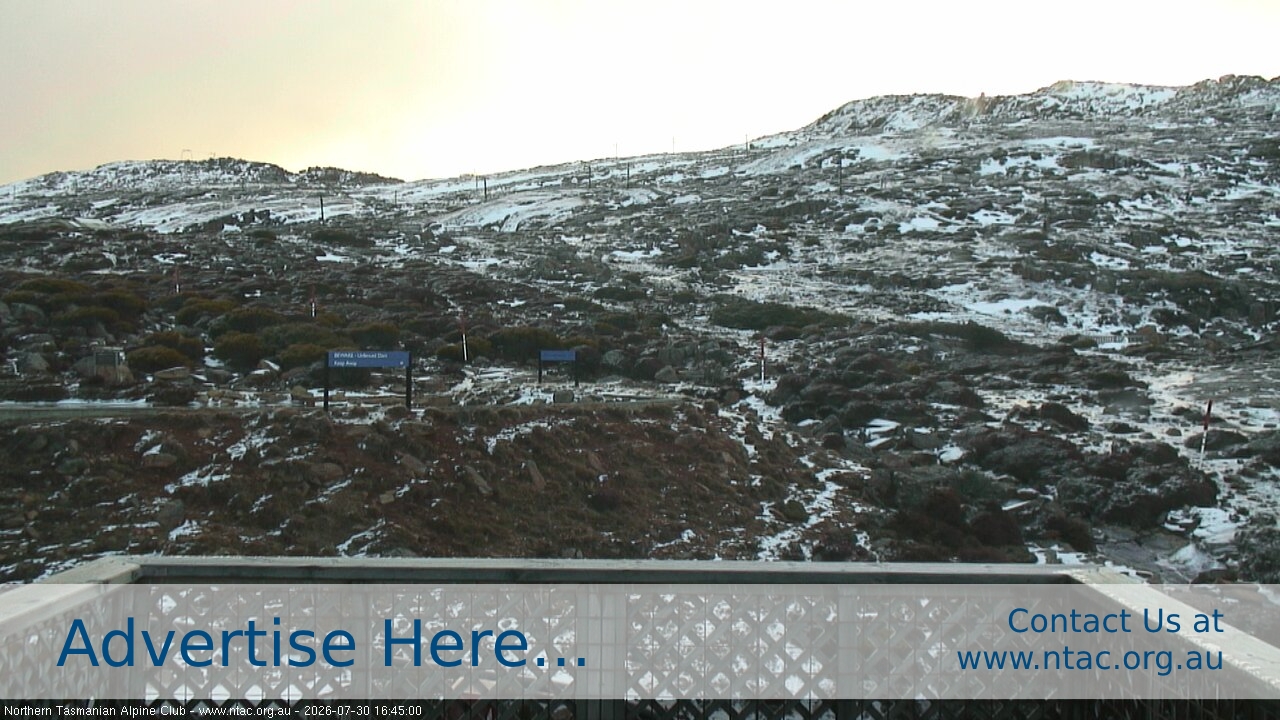 Ben Lomond NTAC Top Slopes snow cam captured at 30 July 2026 at 4:49 pm AEST